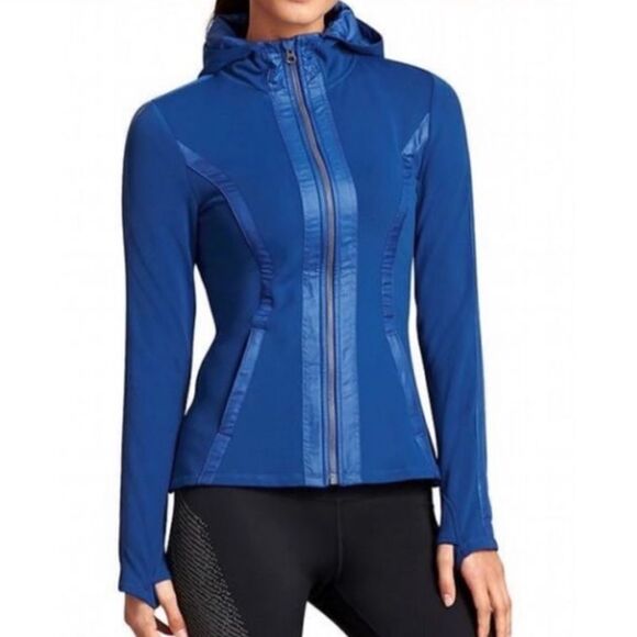 Athleta Verbier Blue Zip Up Hooded Thumbholes Athleisure Jacket Size XS - Picture 1 of 10